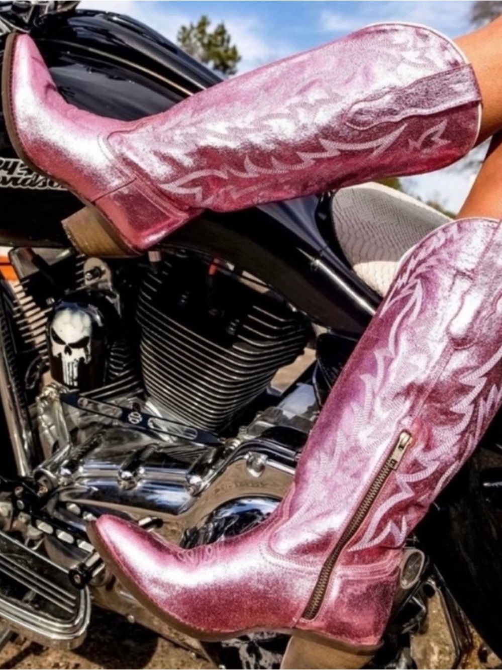 👣SOUTHERN FRIED CHICS Dolly Wide Calf Cowboy Cowgirl Boots Metallic Pink New 7